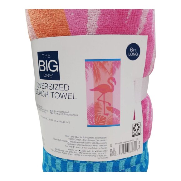 The Big One Oversized Beach Towel 36" X 72" Flamingo Beach Design Cotton Pink - Picture 8 of 10